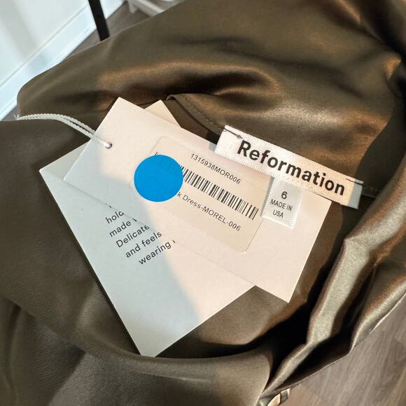 Reformation Dasha Silk Midi Dress NEW Morel Brown Asymmetrical Neck Cut Out 6 - Picture 6 of 7